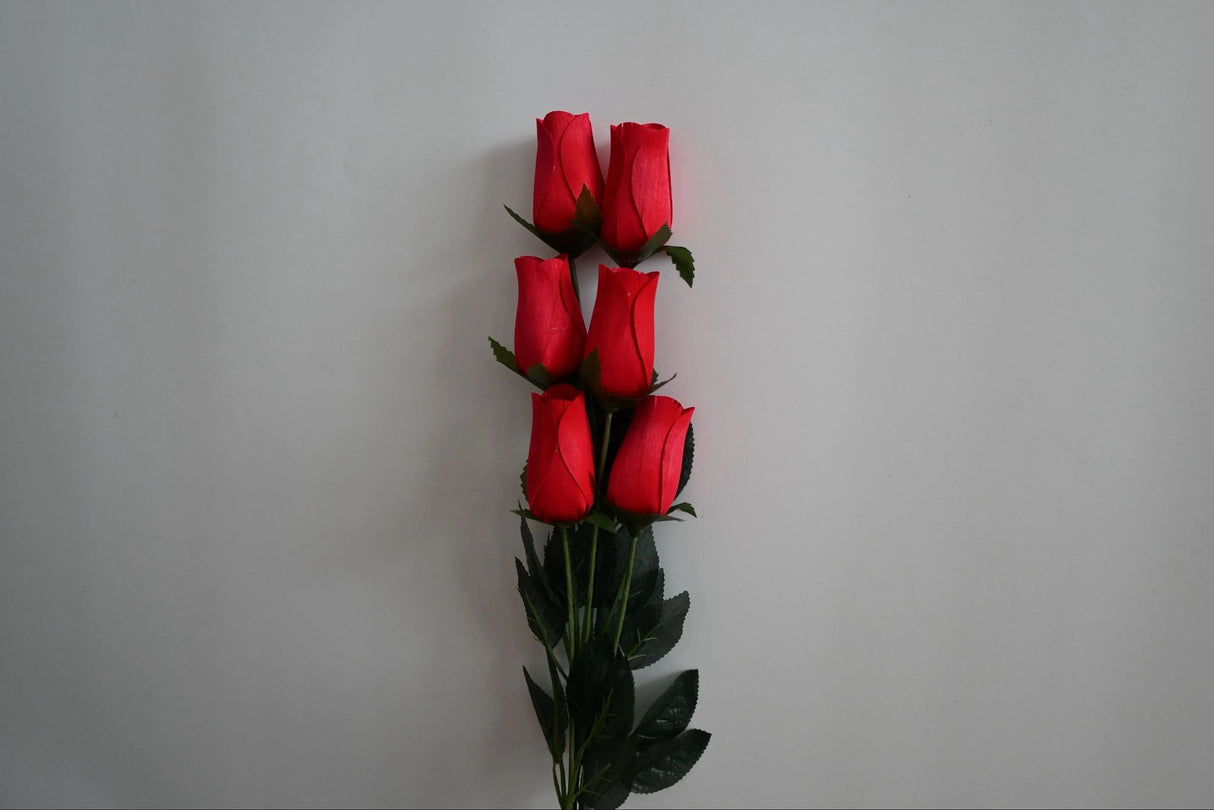 Roses Realistic Small Bud Wooden Roses Bright Red (Single or Bouquet)