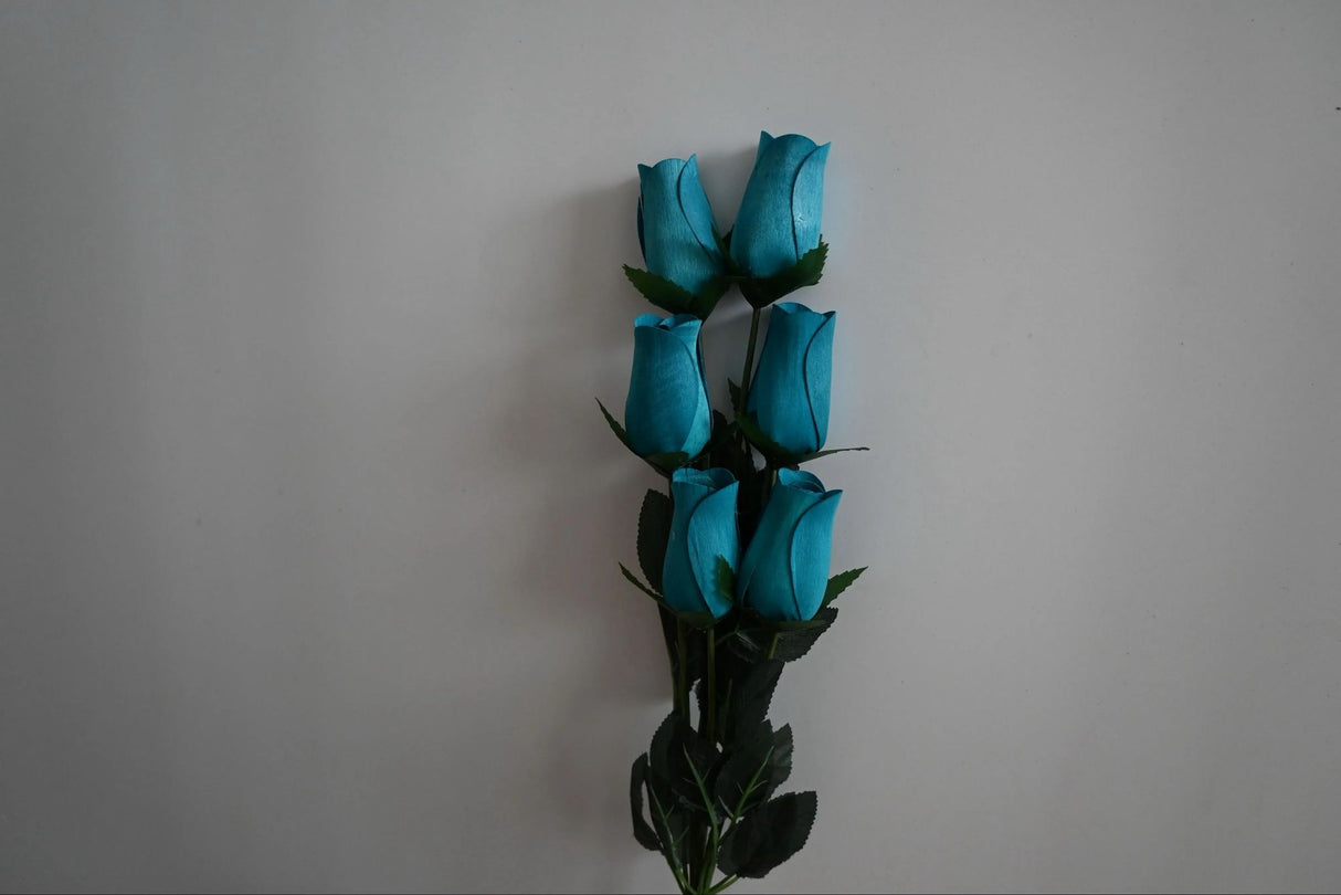 Roses Realistic Small Bud Wooden Roses Sky Blue (Single or Bouquet)