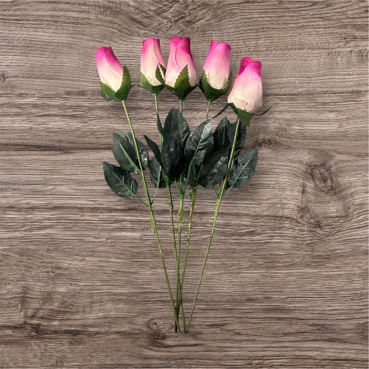 Roses Realistic Small Bud Wooden Roses White & Pink ( Single or Bouquet)
