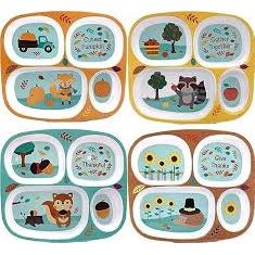 Assiette à dîner en mélamine pour enfants, 4 compartiments, motifs assortis