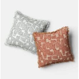 Coussin carré en velours et coton mélangé à motifs géométriques Terracotta