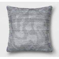 Coussin carré en satin plissé à motifs géométriques avec broderie métallique bleu/gris