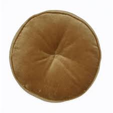Coussin rond en velours, coton beige foncé, intérieur, fermeture à coutures cousues