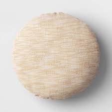 Coussin rond en coton tissé flammé avec lurex doré, coussin rose argile pour canapé ou sol