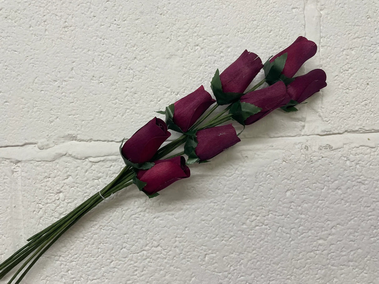 Roses Realistic Small Bud Wooden Roses Maroon ( Single or Bouquet)