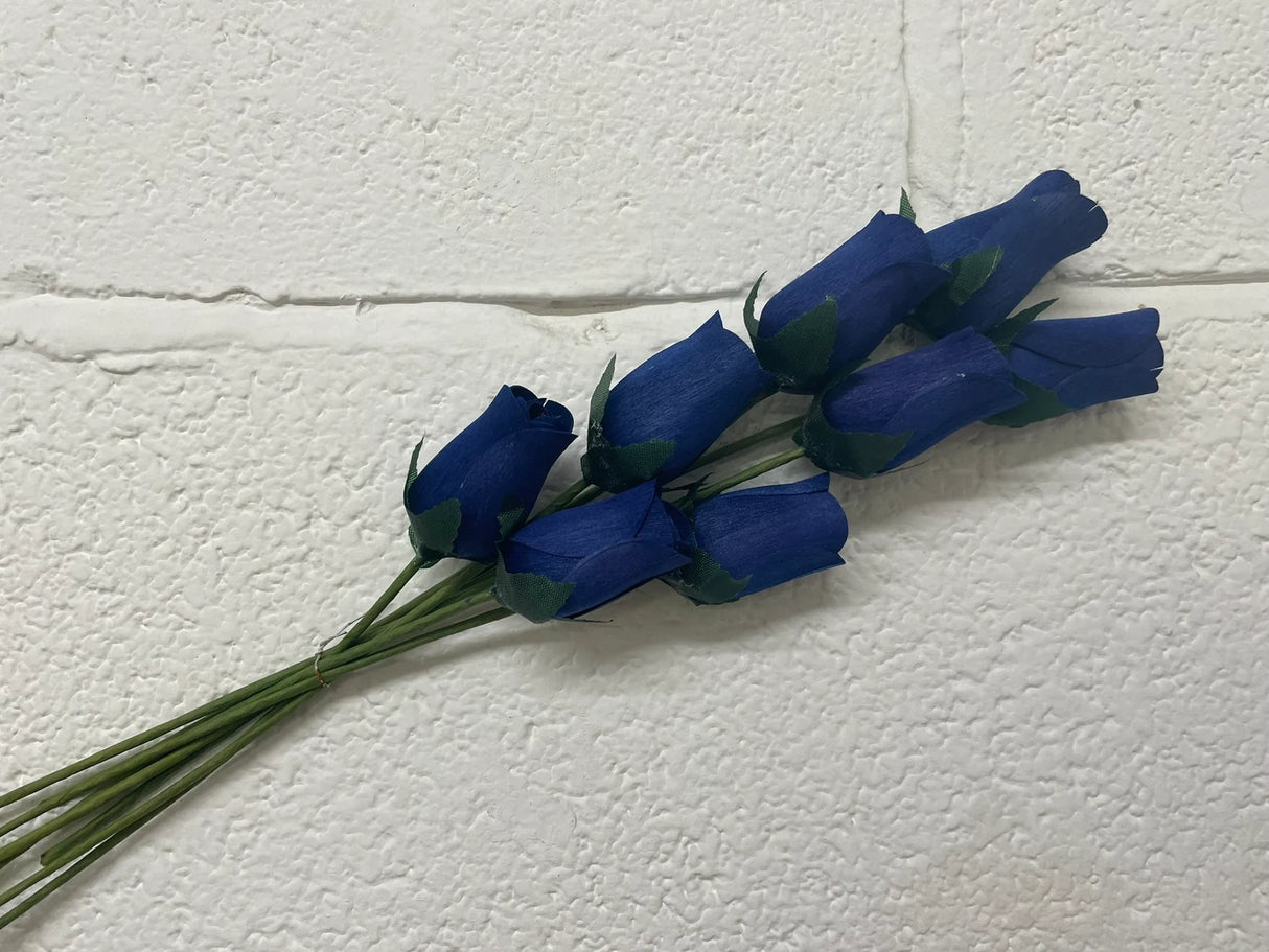 Roses Realistic Small Bud Wooden Roses Royal Blue ( Single or Bouquet)