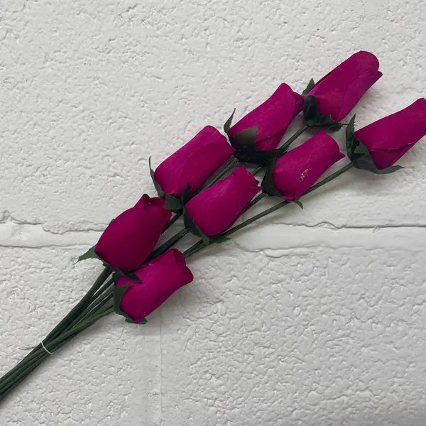 Roses Realistic Small Bud Wooden Roses Hot Pink (Single or Bouquet)