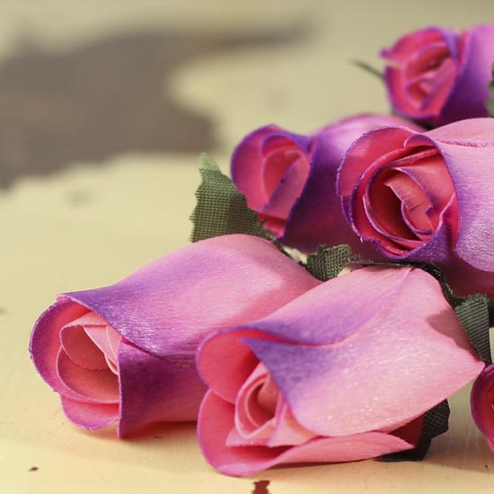 Roses Realistic Small Bud Wooden Roses Light Pink & Purple (Single or Bouquet)
