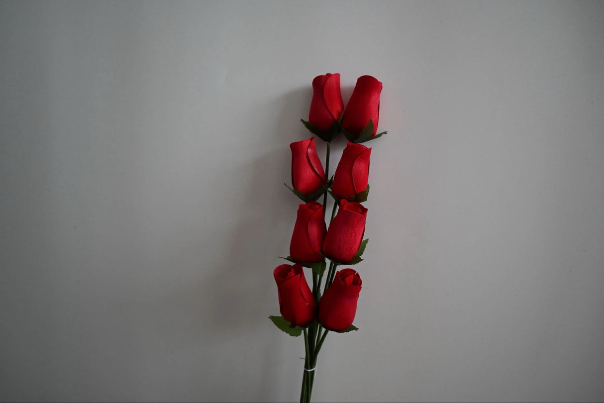 Roses Realistic Small Bud Wooden Roses Red (Single or Bouquet)