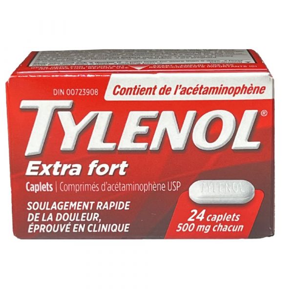TYLENOL CAPLETS 24 COUNT EXTRA STRENGTH ACETAMINOPHEN 500MG - AGSWHOLESALE