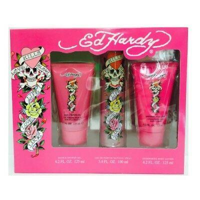 Ed Hardy Love Kills Slowly 3 Piece Set, 50ml Eau De Parfum, 90ml Shower Gel, 90ml Body Lotion - AGSWHOLESALE