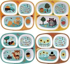 Assiette à dîner en mélamine pour enfants, 4 compartiments, motifs assortis