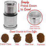 Brentwood CG-162S 75-Gram Electric Wet and Dry Coffee Bean, Herb, and Spice Grinder, Black