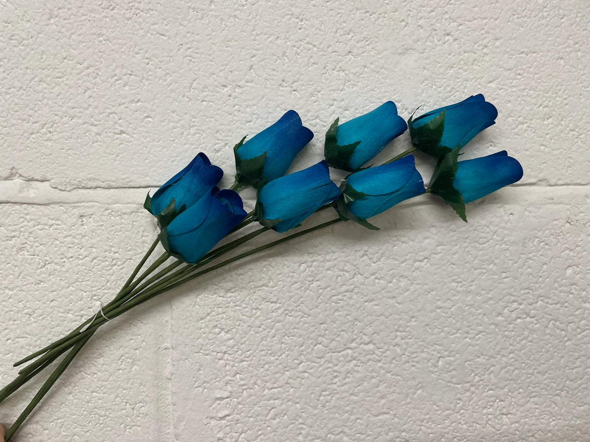 Roses Realistic Big Bud Wooden Sky Blue & Royal Blue (Single or Bouquet)
