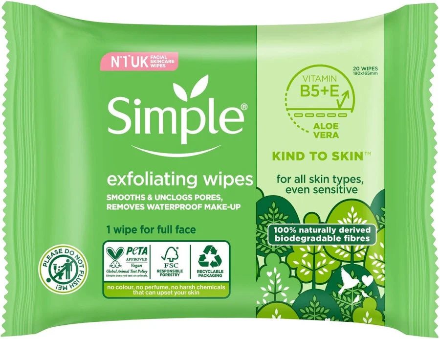 Simple Facial Wipes 20CT Biodegradable
